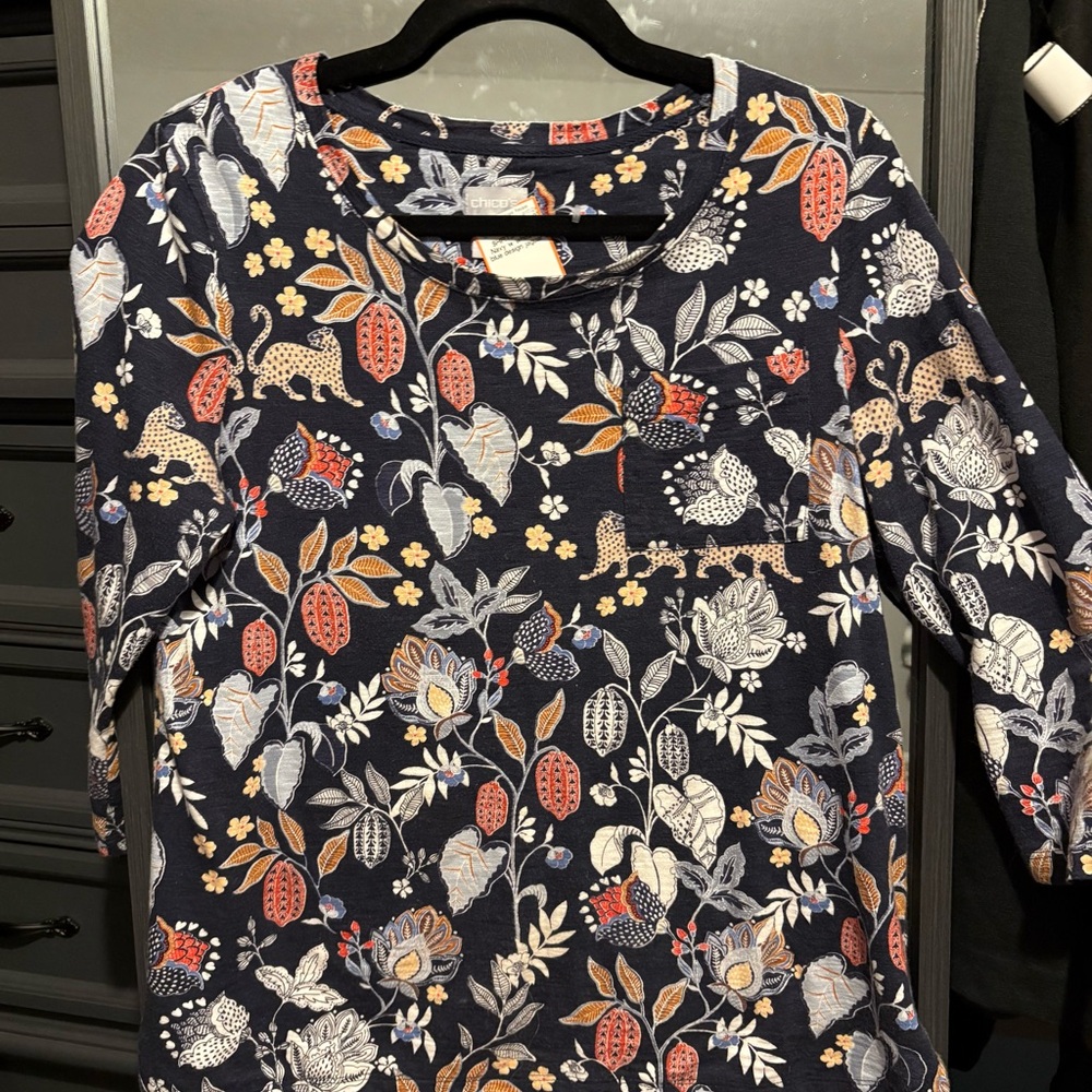 Chico's Blue and Orange 3/4 Sleeve Blouse